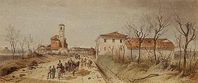 View of the church Bicona at Novara after the battle. from the king Ludwig album