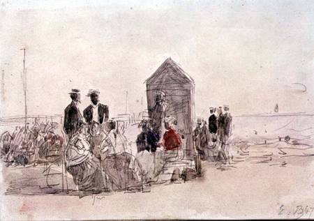 People on the beach at Deauville from Eugène Boudin