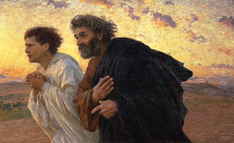 In the morning of the resurrection the disciples Peter and Johannes on the way to the grave from Eugène Burnand