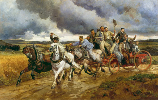 The village fire brigade on the way to the source. from Eugène Burnand