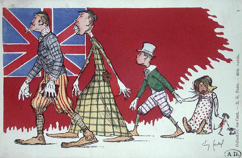 Postcard with a Caricature of a British Family, 1901 (colour engraving)  from Eugene Cadel
