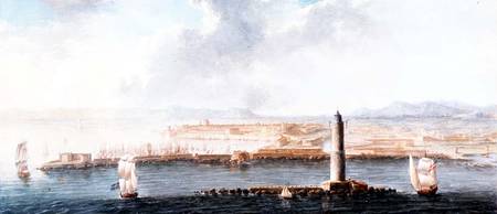A View of a Port from the Sea, probably Livorno (pen, brown from European School