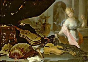 Still Life of Musical Instruments, with a Female Figure