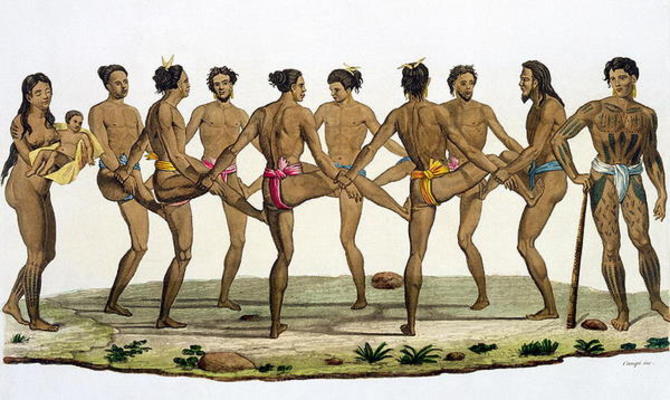 Dance of the Caroline Islanders, plate 22 from 'Le Costume Ancien et Moderne' by Jules Ferrario, pub from Felice Campi