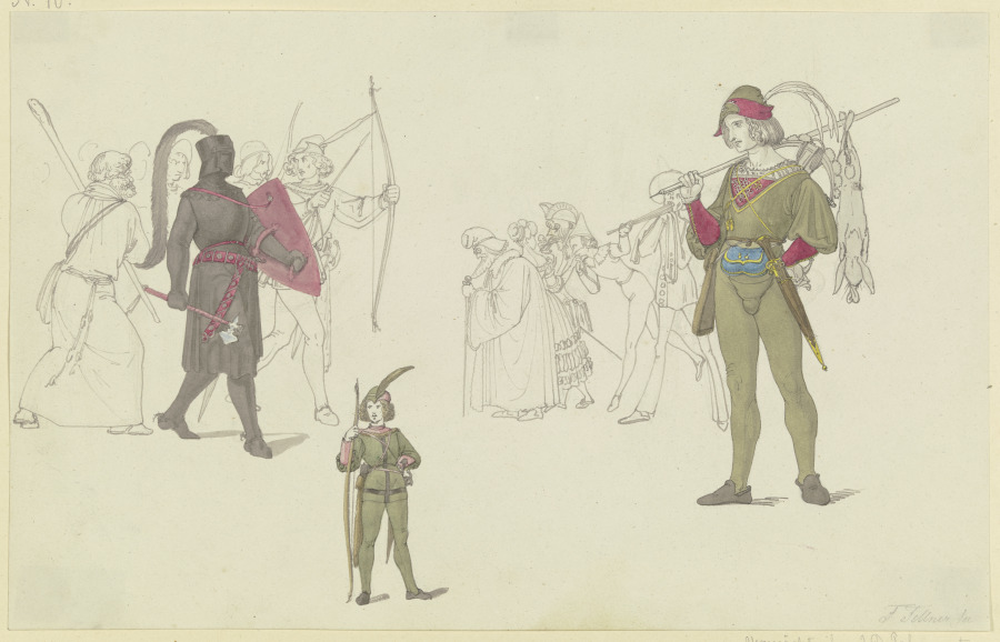 Ein schwarzer Ritter, Bogenschützen, ein Jäger sowie Maskenträger from Ferdinand Fellner