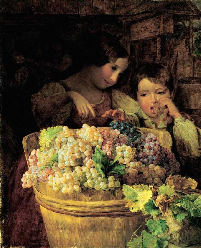 Two children at a vat filled with grapes from Ferdinand Georg Waldmüller