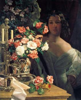 A young lady at the finery table.
