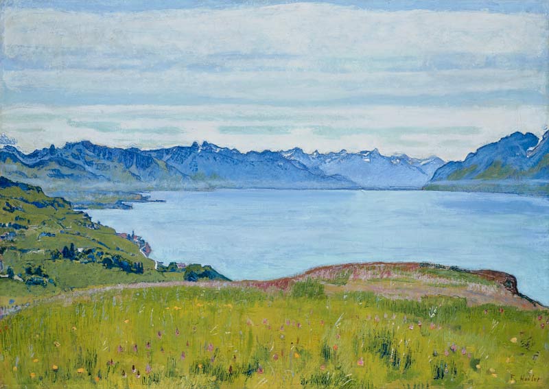 Landscape at hand print or Lake painted Geneva art as Ferdinand - Hodler