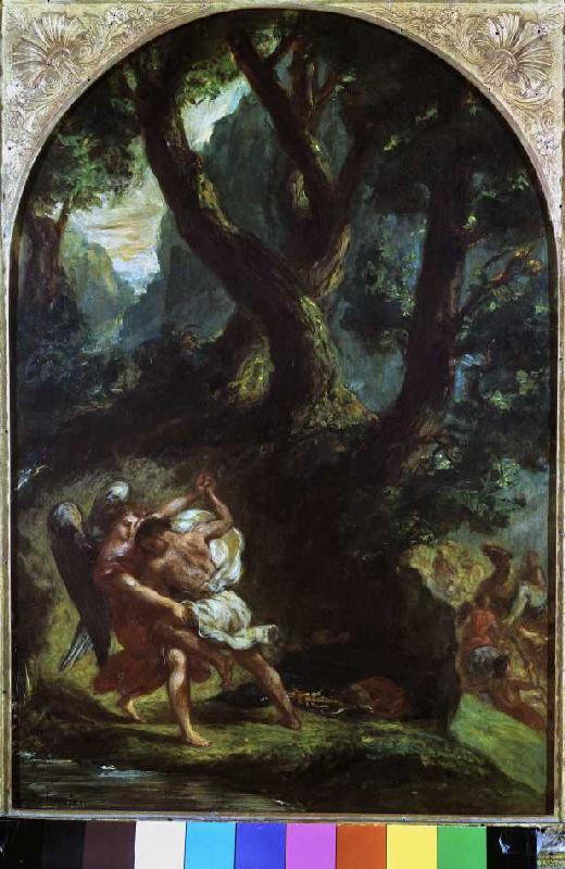 Jakob struggles with the angel from Ferdinand Victor Eugène Delacroix