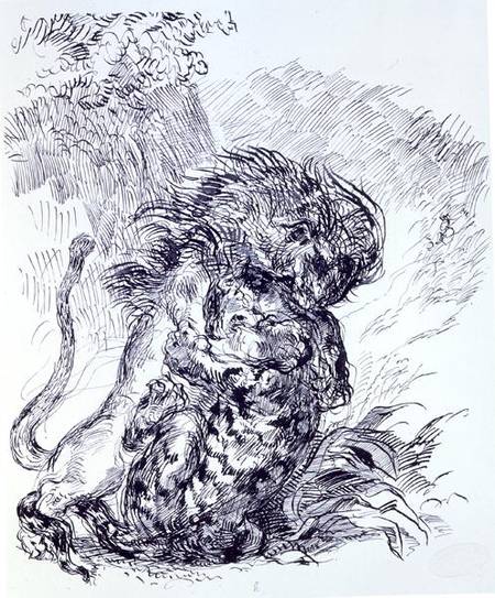 A Lion Savaging a Tiger from Ferdinand Victor Eugène Delacroix