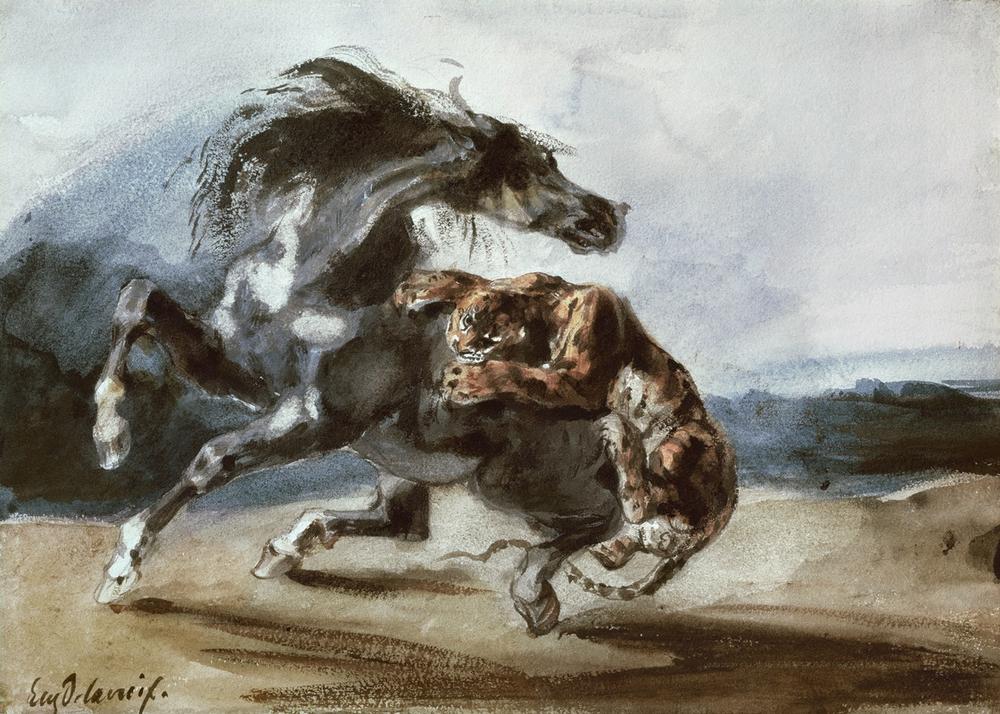Tiger Attacking a Wild Horse from Ferdinand Victor Eugène Delacroix