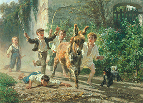 Kinder jagen einen Esel. from Filippo Polizzi