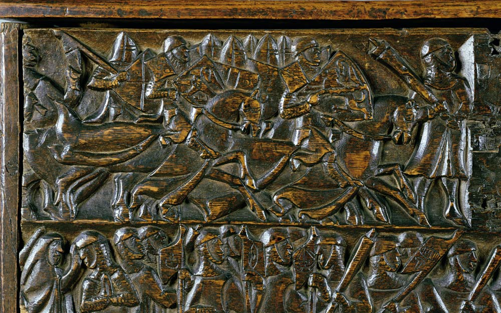 The Courtrai Chest depicting two scenes from the Battle of the Golden Spurs fought in Courtrai in 13 from Flemish School