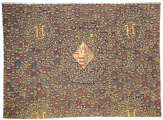Mille fleurs with the coat of arms of Jacqueline of Luxembourg (b.1439) from Flemish School