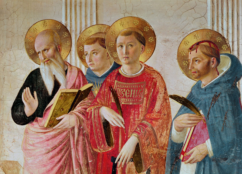 Madonna of the Shadow, detail of Saints John the Evangelist, Thomas Aquinas, Lawrence and Peter Mart from Fra Beato Angelico