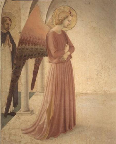 The Annunciation, detail of the Angel Gabriel and St. Peter the Martyr from Fra Beato Angelico