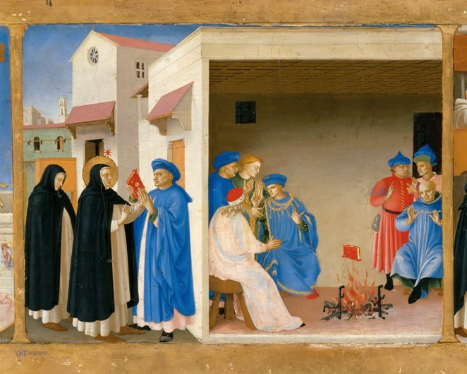 The Dispute of Saint Dominic and the Miracle of the Book (Predella of the retable The Coronation of  from Fra Beato Angelico