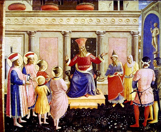 Saints Cosmas and Damian and their brothers before the proconsul Lysias, from the predella of the Sa from Fra Beato Angelico