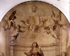 The Great Council Altarpiece, detail depicting musical angels holding aloft a book