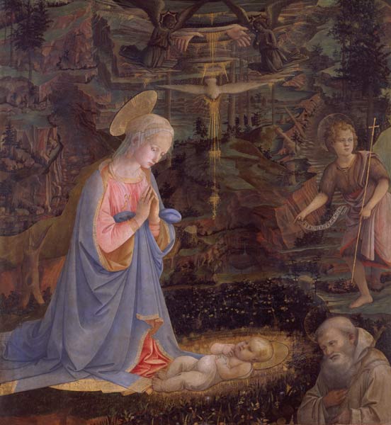 The Adoration of the Child with St. John the Baptist and St. Romauld of Ravenna c.1463 from Fra Filippo Lippi