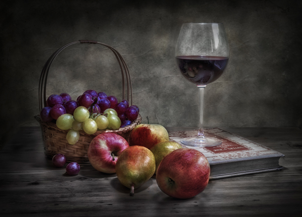 Wine, fruit and reading. from Fran Osuna
