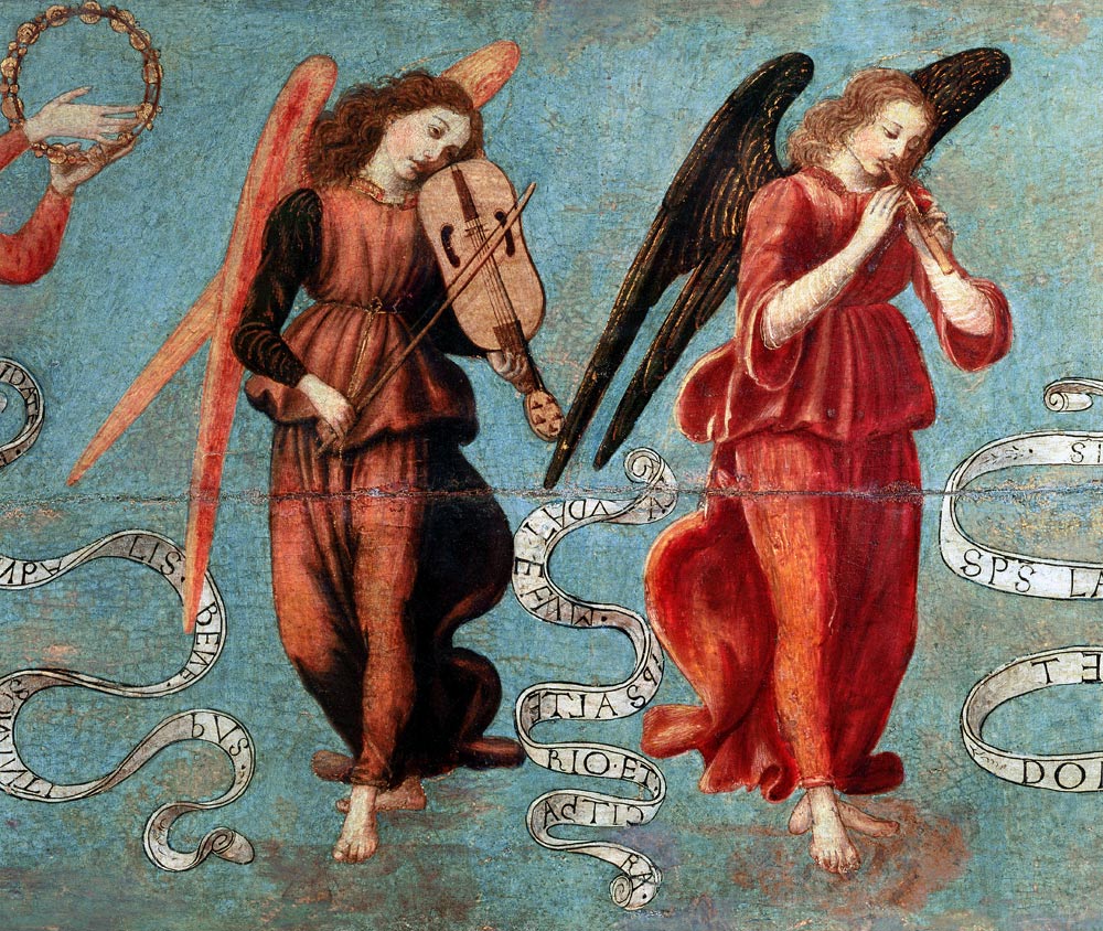 Angels playing the fiddle and pipe from Francesco Botticini