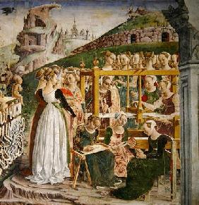 The Triumph of Minerva: March, from the Room of the Months, detail of the weavers, c.1467-70 (fresco