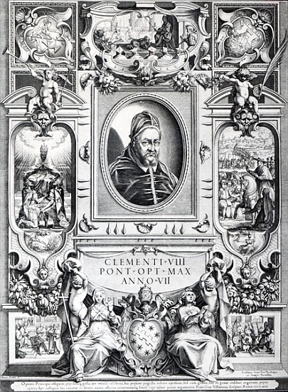 Pope Clement VIII, surrounded by scenes from his life from Francesco Villamena