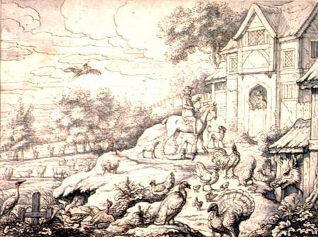 Farmyard, with Figures and Landscape Background from Francis Barlow