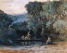 River scene with boat and figures