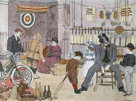 The Sports Shop, from 'The Book of Shops', 1899 (colour litho)