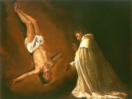 The vision of the St. Peter Nolascus with the crucified apostle Peter from Francisco de Zurbarán (y Salazar)