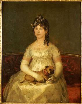 Portrait der Dona Francisca Vicenta Chollet y Caballero mit einem Schoßhund