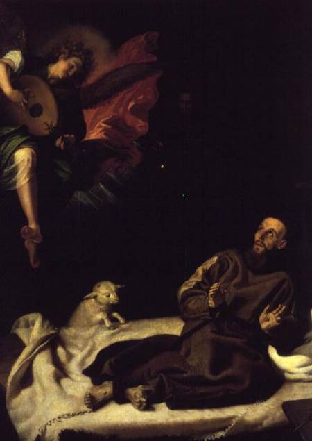 St. Francis comforted by an Angel Musician from Francisco Ribalta