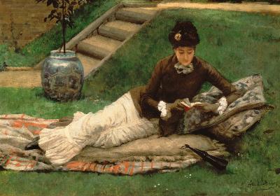 The Novel, A Lady in a Garden reading a book
