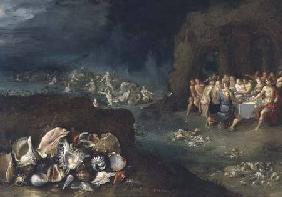 Still life of shells with the Feast of the Gods