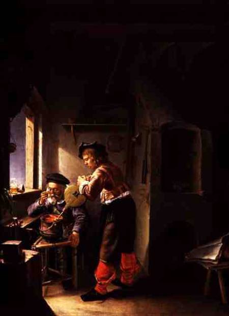 An Alchemist and his Assistant in their Workshop from Frans van the Elder Mieris