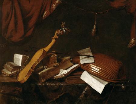 Quiet life with violin and lute