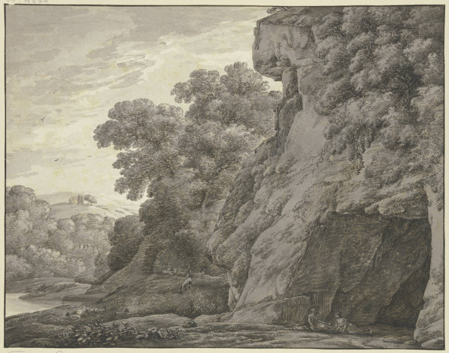 Eingang zu einer Felshöhle, links ein Gewässer from Franz Innocenz Josef Kobell