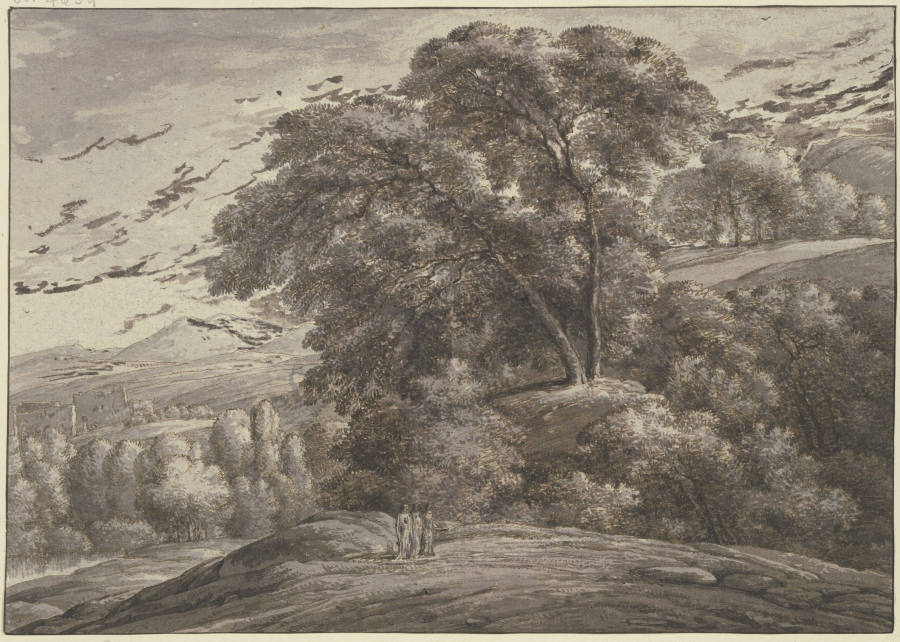 Gebirgslandschaft mit hohen Bäumen und drei Frauengestalten from Franz Innocenz Josef Kobell