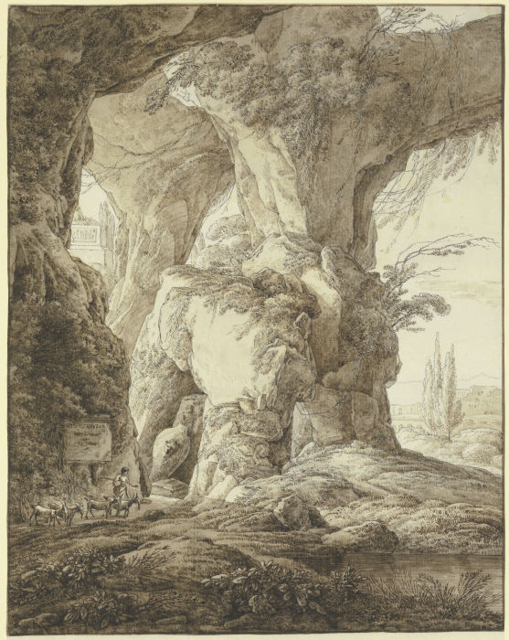 Hohe Felsenhöhle mit antiken Denkmälern und einem Ziegenhirten from Franz Innocenz Josef Kobell
