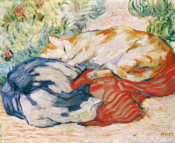 Cats on a red cloth. from Franz Marc