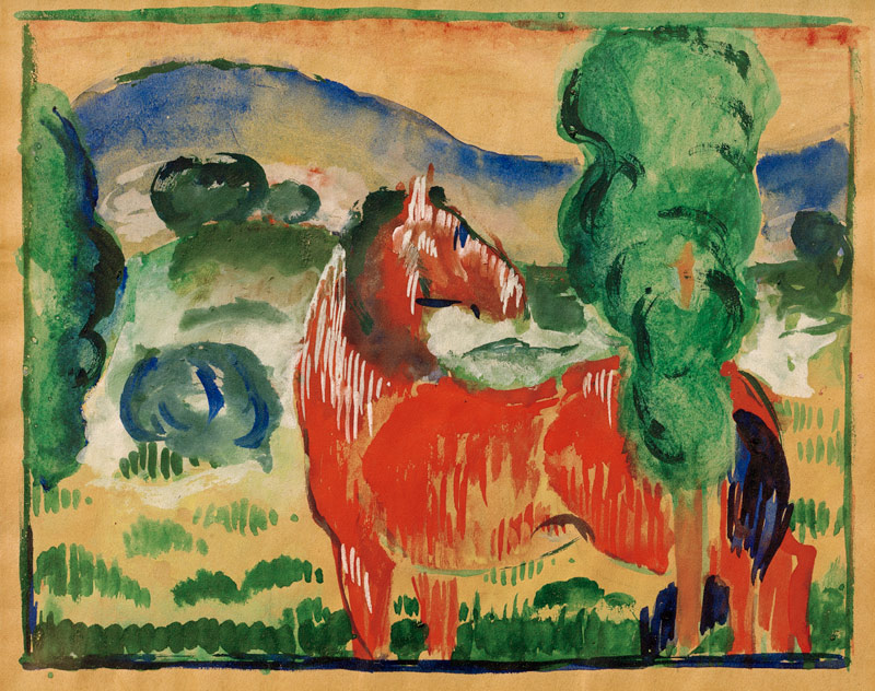 Red horse in a colourful landscape from Franz Marc