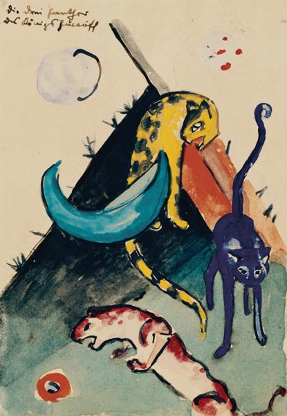 The three panthers of the king Jussuff (postcard to Else Lasker pupils) from Franz Marc