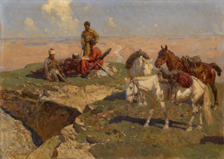 Caucasian Riders at Rest from Franz Roubaud