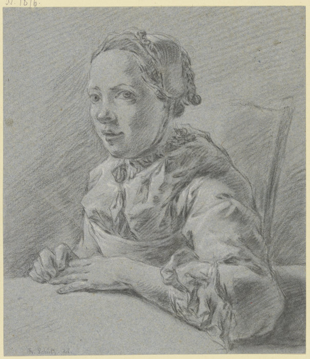 Junges Mädchen im Dreiviertelprofil nach links, an einem Tisch sitzend from Franz Schütz