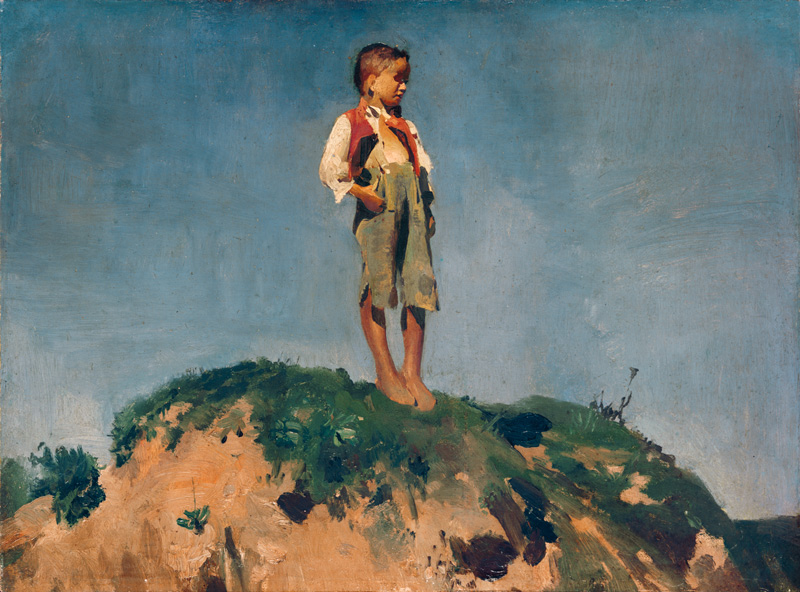 Shepherd boy on a grass hill from Franz von Lenbach