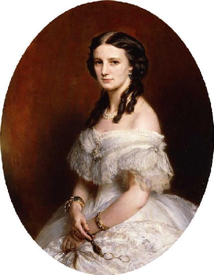 Portrait einer Dame in einem weißen Ballkleid.