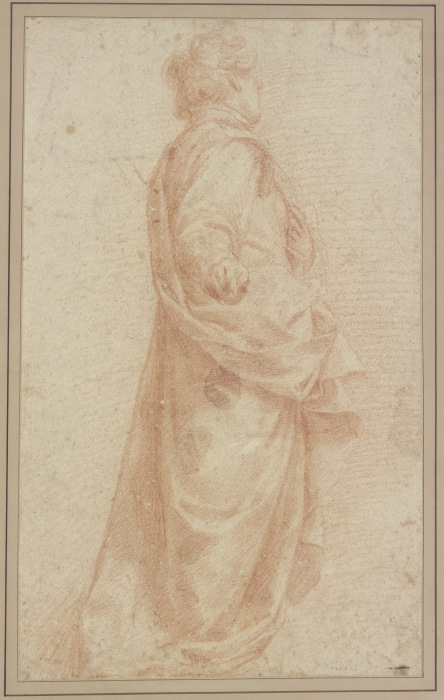 Gewandfigur in leichter Untersicht nach rechts, mit der Rechten auf den Betrachter weisend from Frederico (Fiori) Barocci