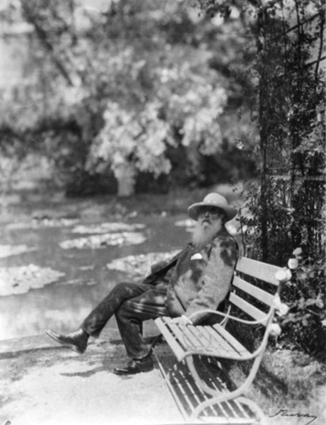 Claude Monet (1841-1926) in his garden at Giverny, c.1920 (b/w photo) from French Photographer, (20th century)